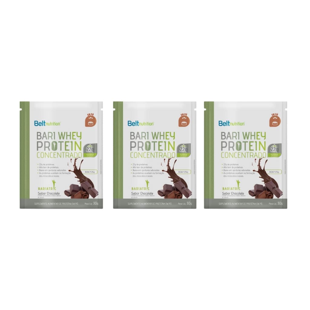 Kit 3 Belt Bari Whey Protein Concentrado Chocolate 30g Sache