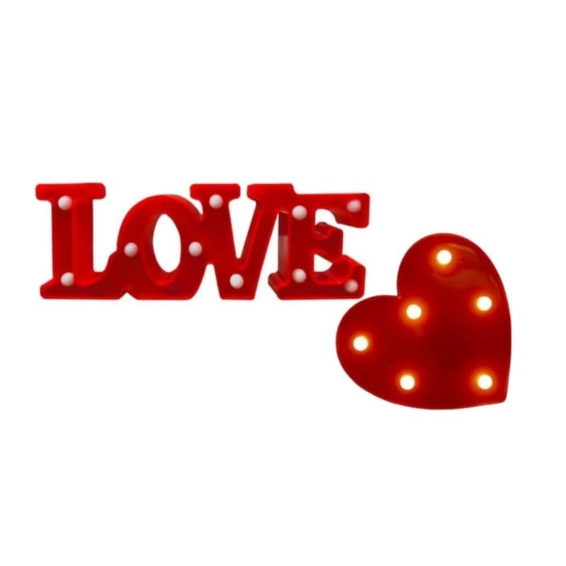 Kit Luminaria Love + Coração LED Abajur Coração Decorativo Enfeite Casamento Festas Noivado LED LOVE dia dos Namorados
