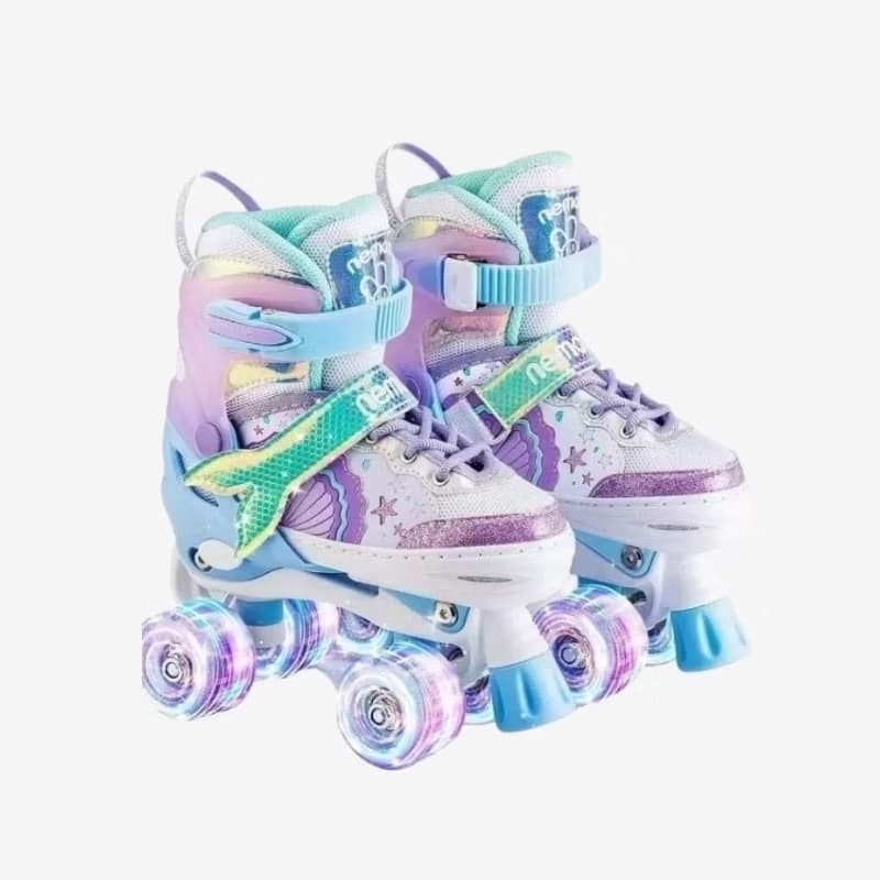 Patins roller 4 Rodas ARCO ÍRIS Com Luz De LED E Glitter Modelo Premium