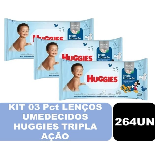 Kit 03UN Toalhas Umedecidas Huggies Tripla Proteção 88 folhas (03 pacotes) - 264 unidades