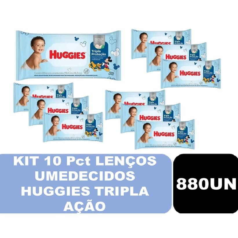 Kit com 10un Toalhas Umedecidas Huggies Tripla Proteção - 880 unidades