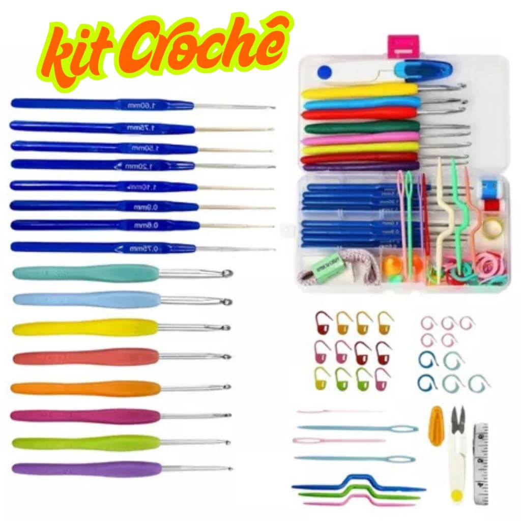 kit Crochê Completo Amigurumi 16 Agulhas Acessórios e Caixa Organizadora