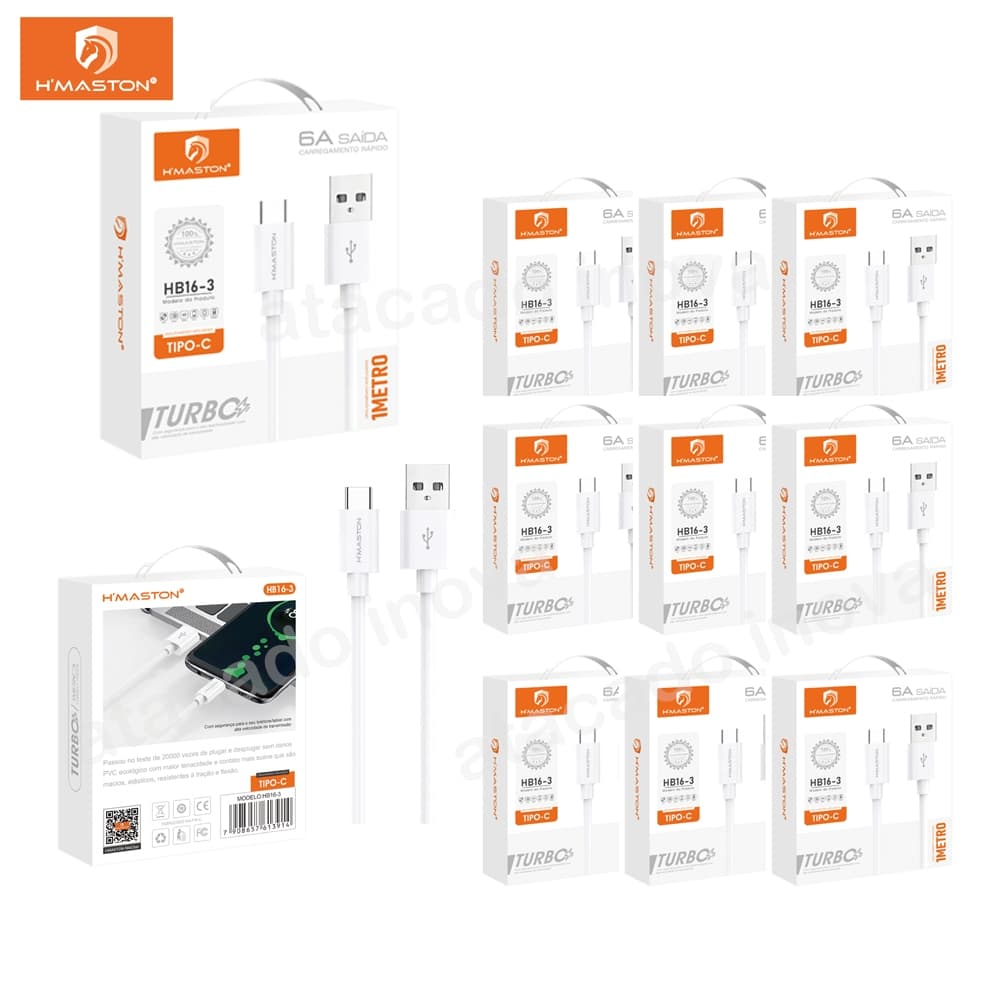 Kit H'maston Cabo Turbo 6.0A V8 /iPhone/tipo-c - Tipo C Dois Lados Para Cabo De Carga Rápida