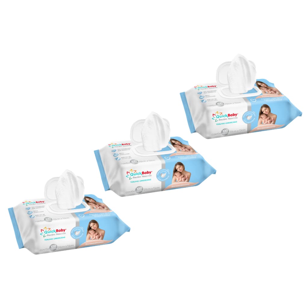 Toalha Umedecida Quick Baby RN Dermocalmante 300 Folhas (3undX100fls)