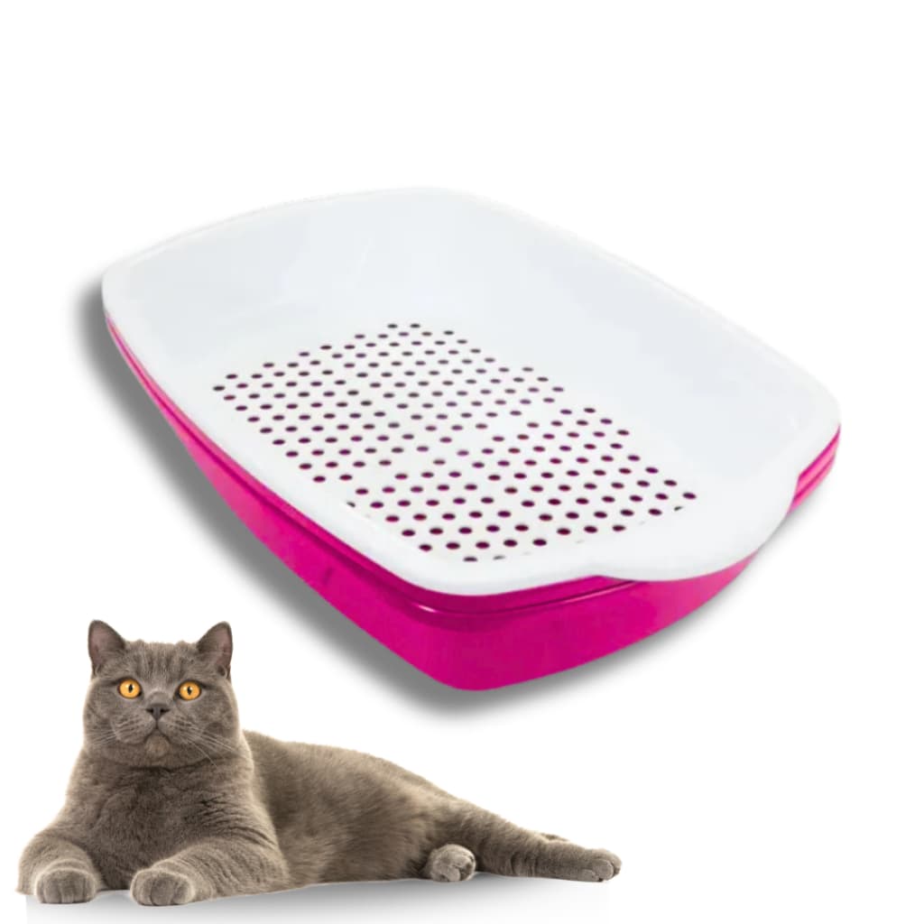 Bandeja Higiênica Caixa De Areia Cat Clean Furba Sanitária Para Pet Gatos 3 Partes Com Peneira Rosa