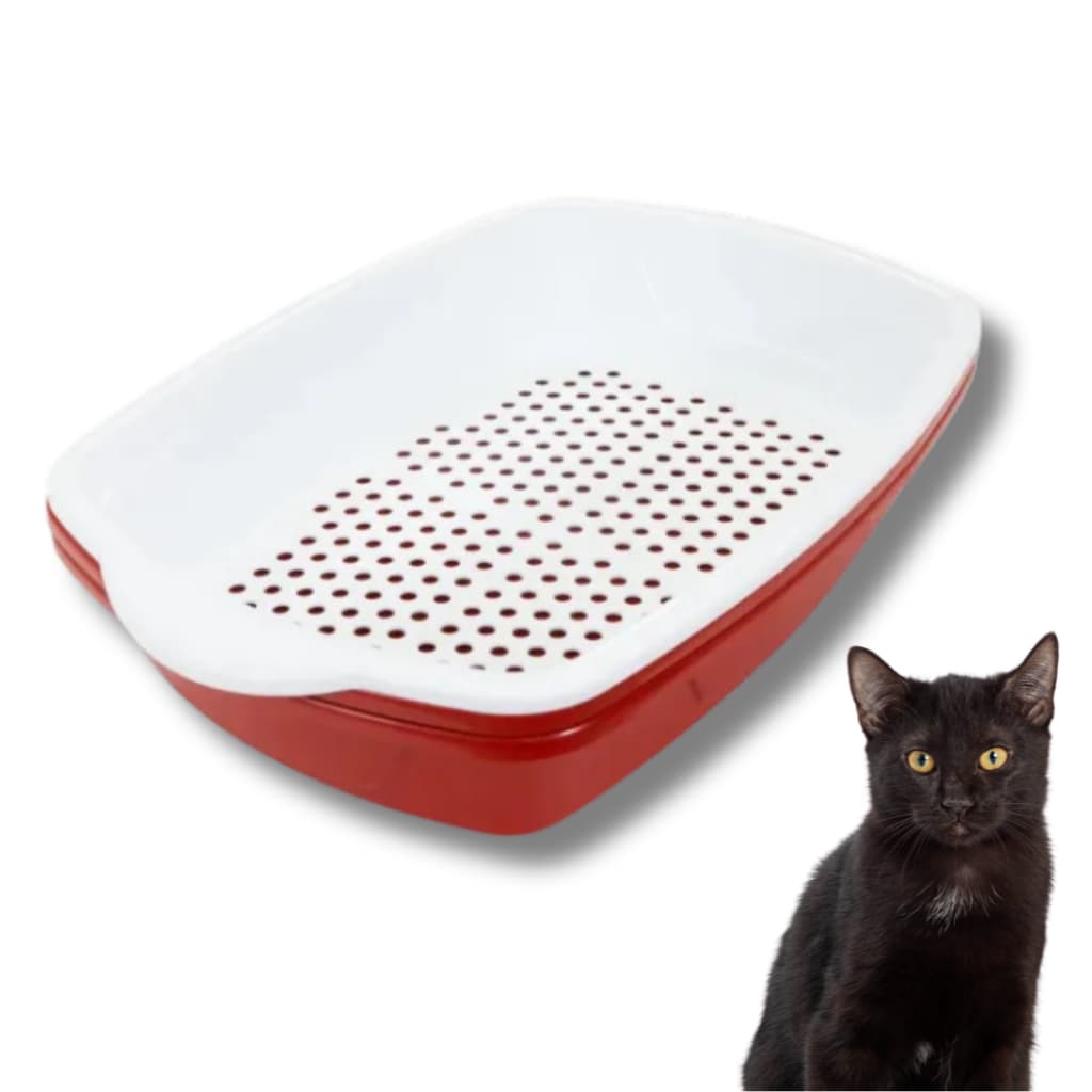 Caixa De Areia Cat Clean Bandeja Higiênica Furba Sanitária Para Gatos 3 Partes Com Peneira Vermelha