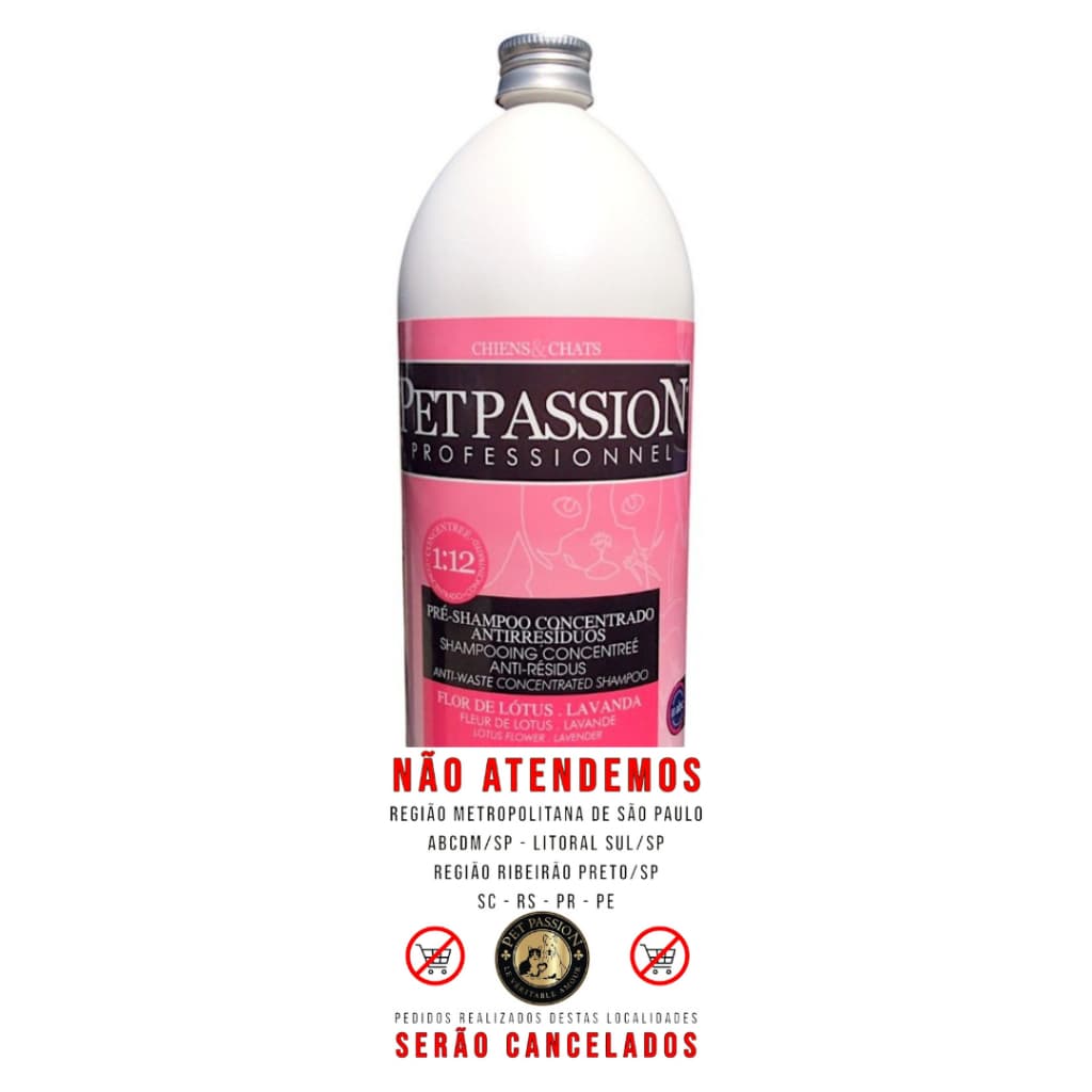 Shampoo Limpeza Profunda/Pré Lavagem/Antirresiduos 1,5L Pet Passion Para Cães e Gatos Banho e Tosa