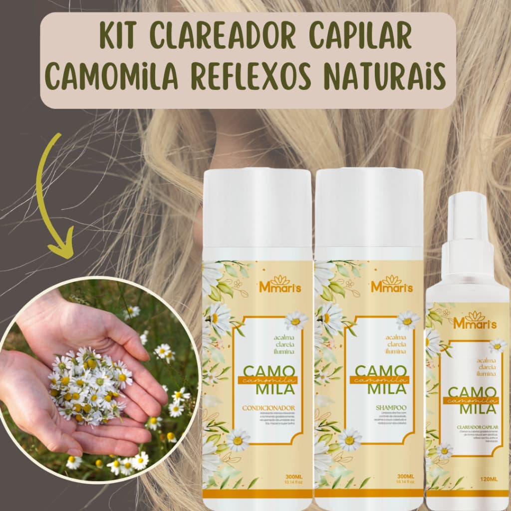 Clareador De Cabelo Shampoo Camomila Condicionador Hidratante Spray Clareamento Gradativo Reflexos Naturais M Mari's