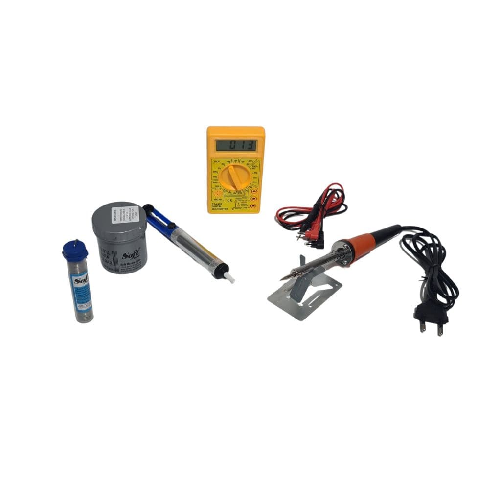 Kit Ferro De Solda 60w 220v + Multimetro Digital + Estanho + Sugador De solda + Pasta