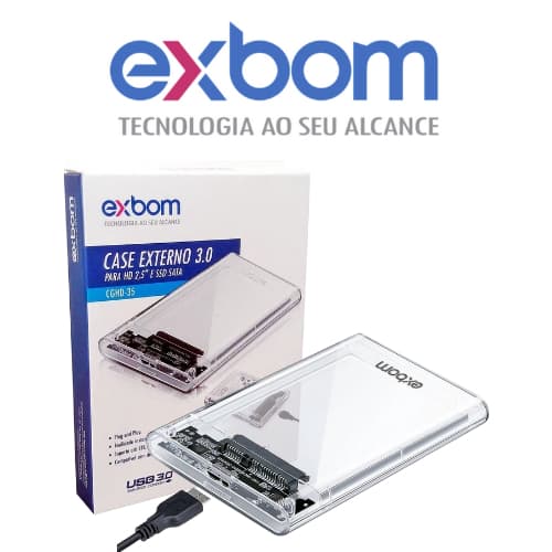 Case Hd Externo Exbom 3.0 Para HD/SSD Sata Transparente/Preto Plug Play / Case de Gaveta USB 3.0