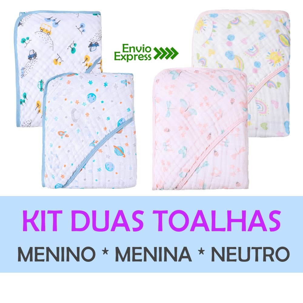 KIT COM 2 TOALHAS DE BANHO BEBÊ RECÉM NASCIDO COM CAPUZ FRALDA SOFT DELICADA ABSORVENTE