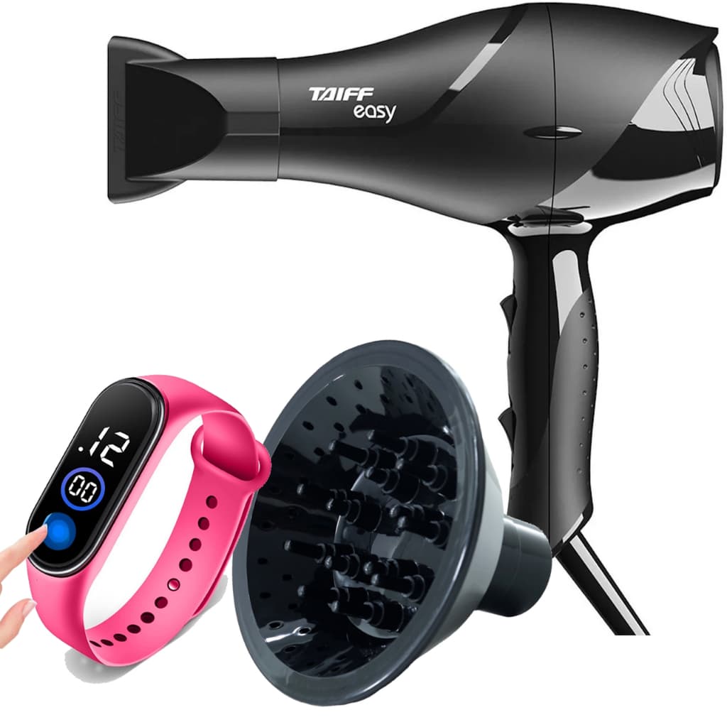 Secador de Cabelo Taiff Profissional 1700w Ions Ar Quente Frio Preto Com Difusor Cachos RTE