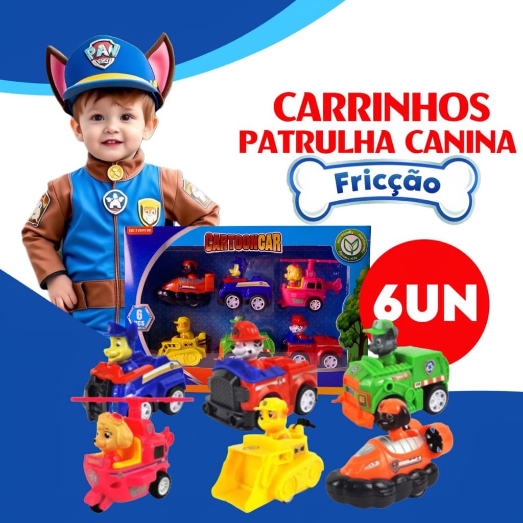 Kit 6/9 Carrinho Patrulha Canina Brinquedo Coleção Premium