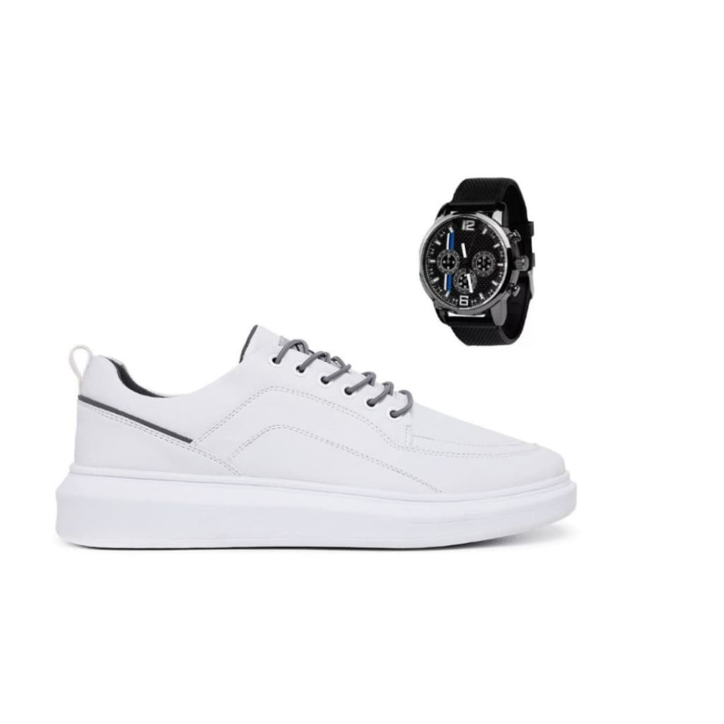 Kit Tênis Branco Esportivo + Relogio Masculino Esportivo Leve Envio Imediato Corrida Solado