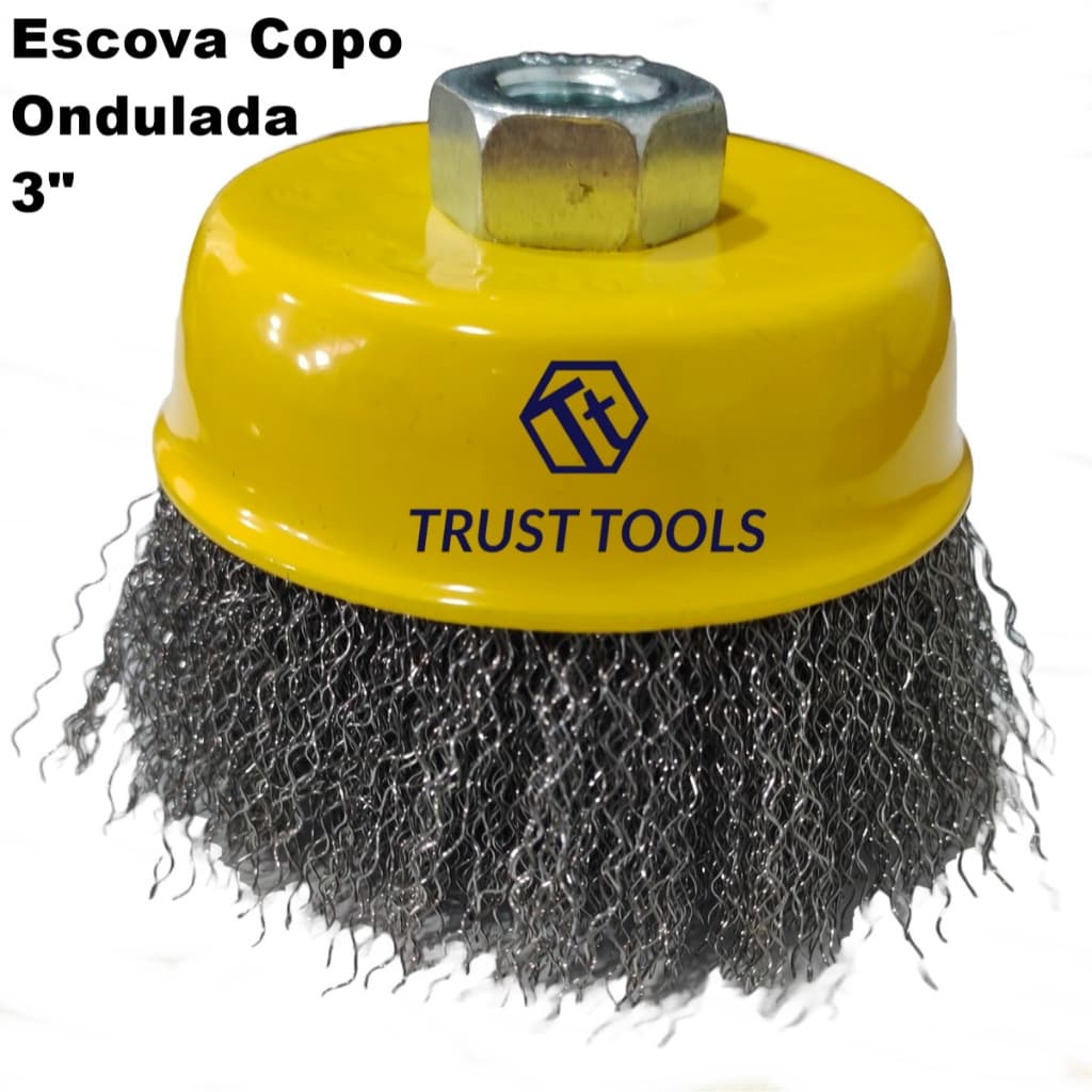 Escova De Aço Para Esmerilhadeira Lixadeira 3" Copo Rosca M14 Ondulado Reforçada