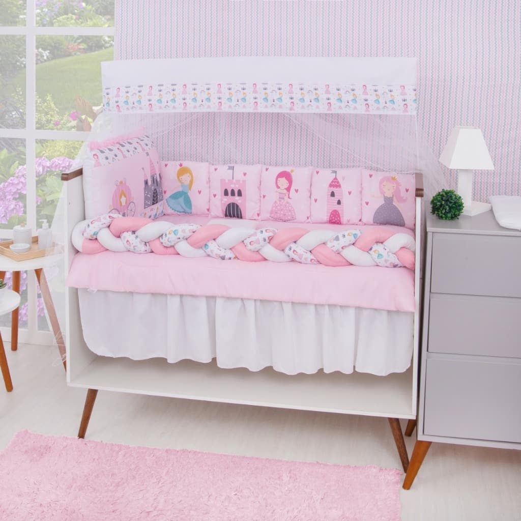 Kit Berço Sublimado Bailarina 13 Peças Enxoval Bebê Menina Completo Antialérgico Macio Proteção Trança
