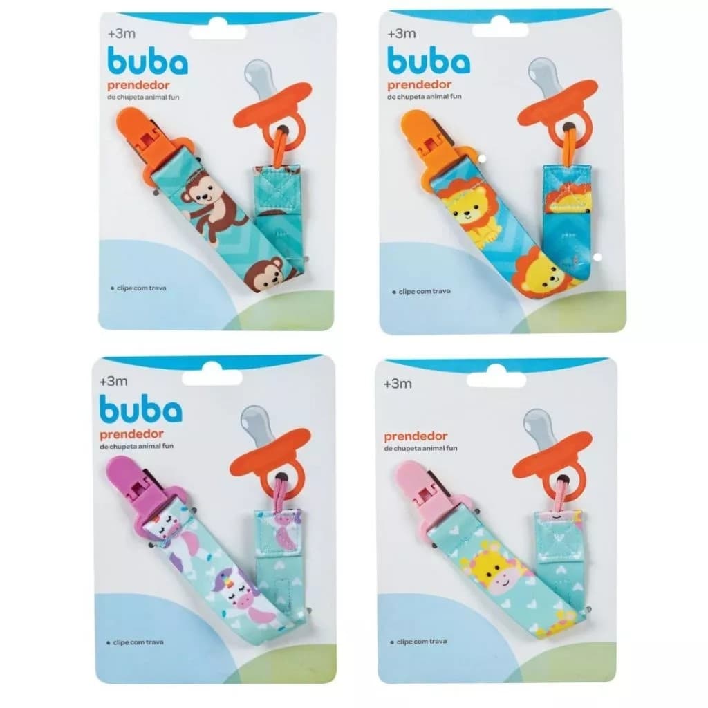 Prendedor De Chupeta Para Bebê Buba Infantil Animal Fan | Compatível Todas Chupetas Recém Nascido