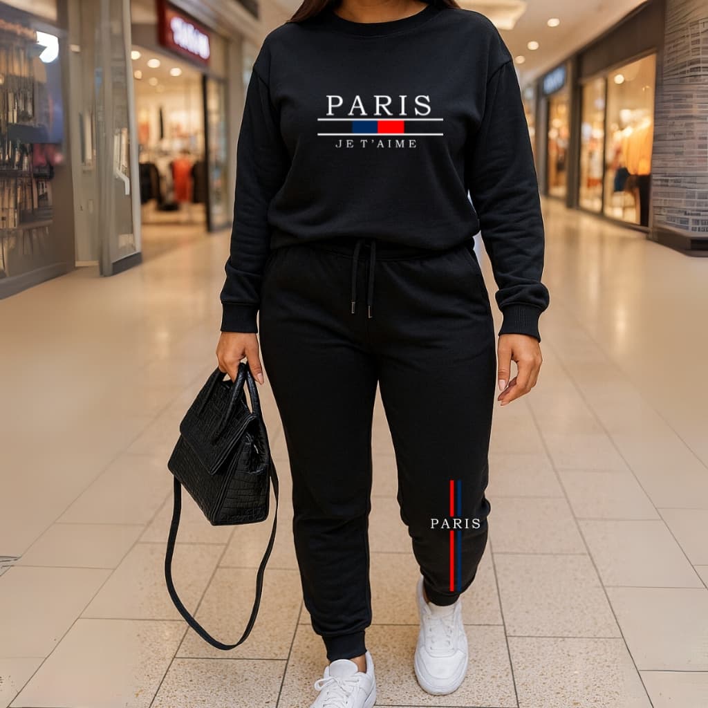 Conjunto Feminino Moletom Gola E Calça Moletom Paris Moda Gringa Casual Algodão