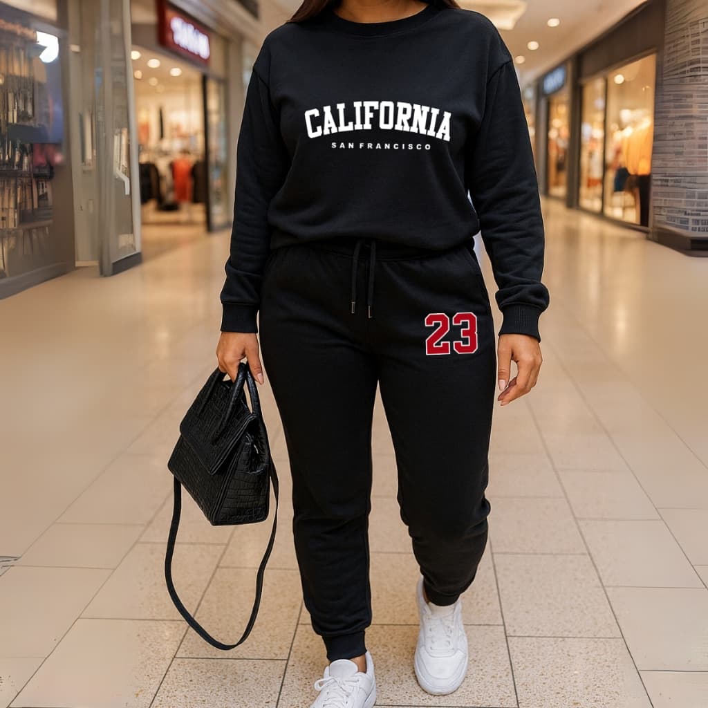 Conjunto Moletom Unissex California 23 Streetwear Gola Redonda Calça Algodão Inverno