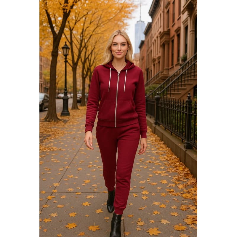 Conjunto Feminino Calça E Blusa Com Capuz Em Moletom Clara