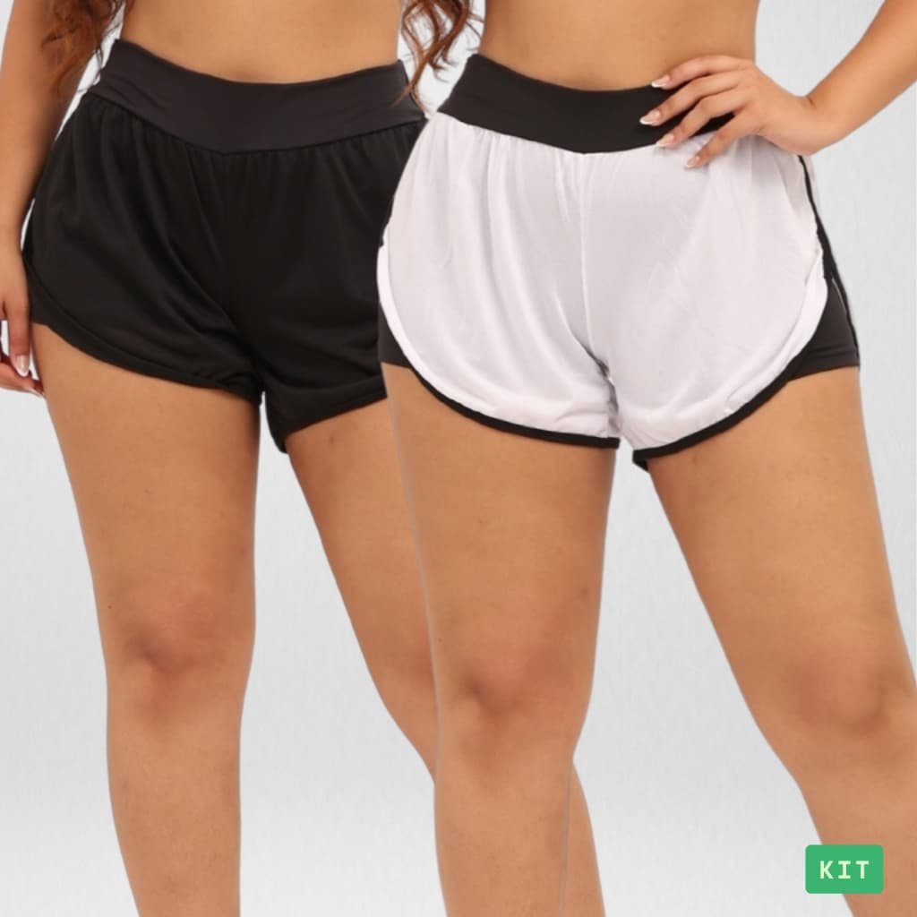 Kit 2 Shorts Duplo Academia Feminino Roupa Fitness Treino Espotivo