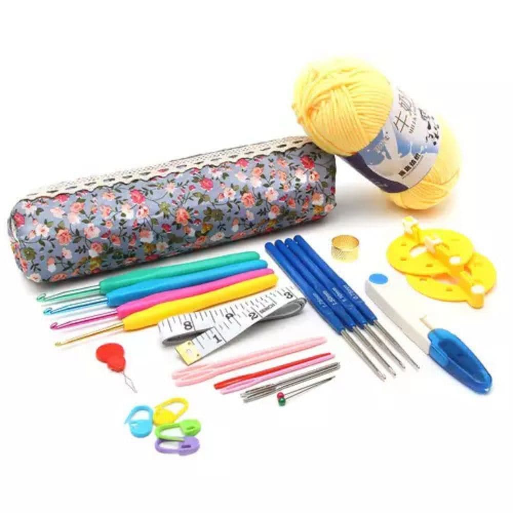 Kit 16 Agulhas Premium para Crochê e Amigurumi + Acessórios + Estojo Organizador + Linha