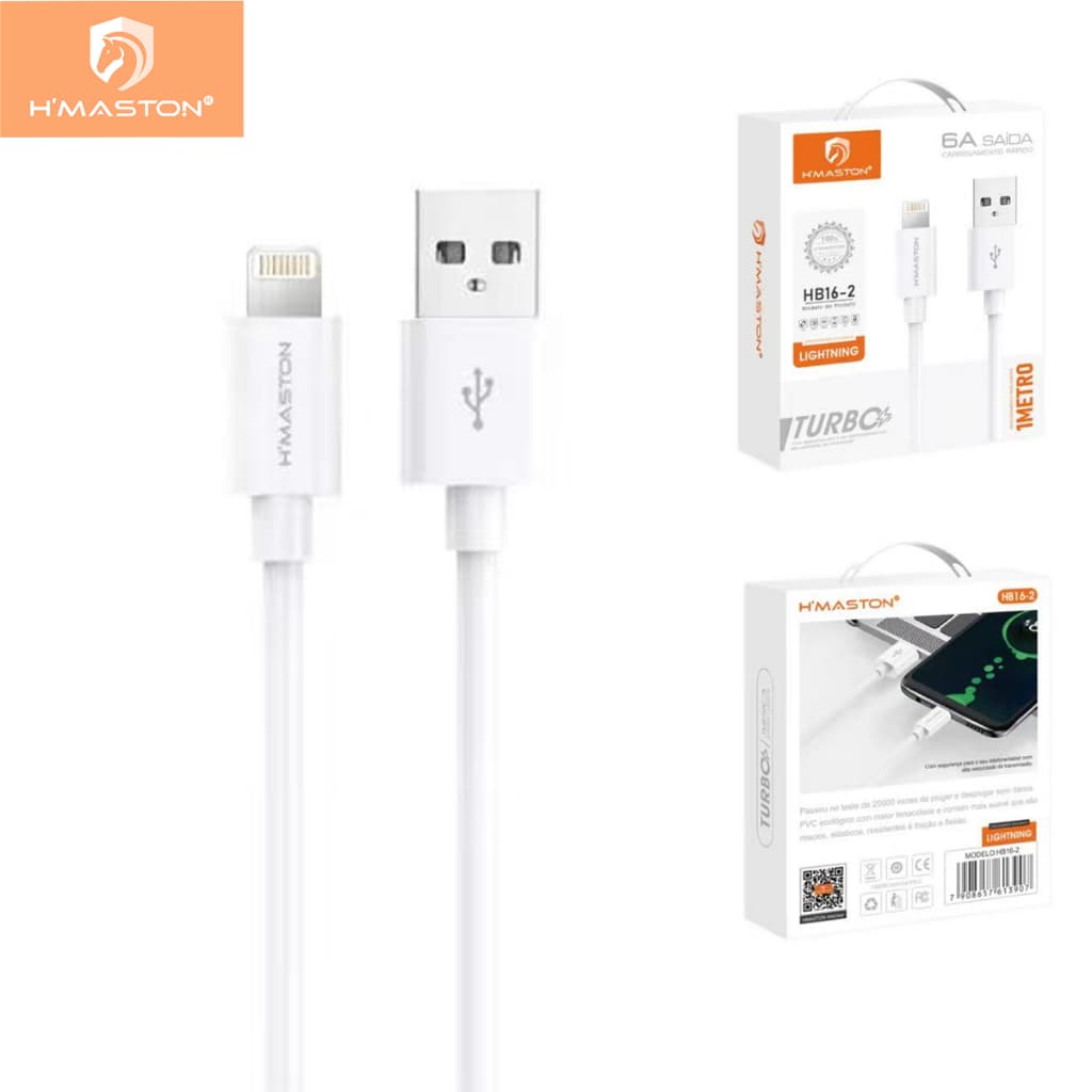 H'maston HB16 Cabo Usb 6A Dados 2Tipo C/Usb-c Para Lightning Cabo Usb rápido eficiente 1 Metro