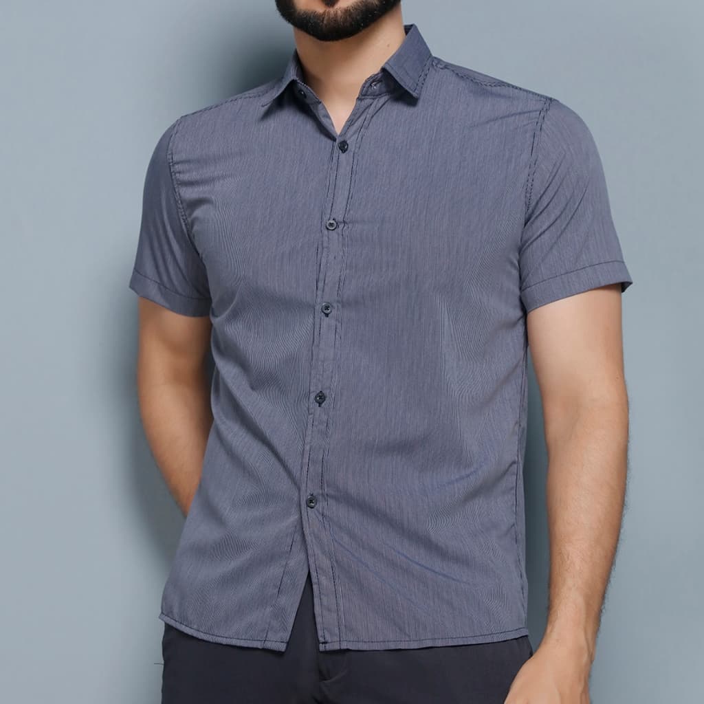 camisa social Manga curta listra slim fit nao amassa passa fácil