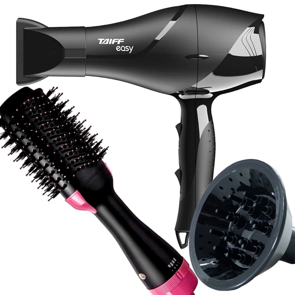Secador de Cabelo Taiff Profissional 1700w Ions Ar Quente Frio Preto Com Difusor Cachos Escova 4 em 1 City