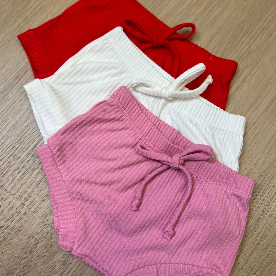 Kit 3 Tapa Fralda Short Infantil Feminino Roupa de Bebê P ao GG Algodão Dia a Dia