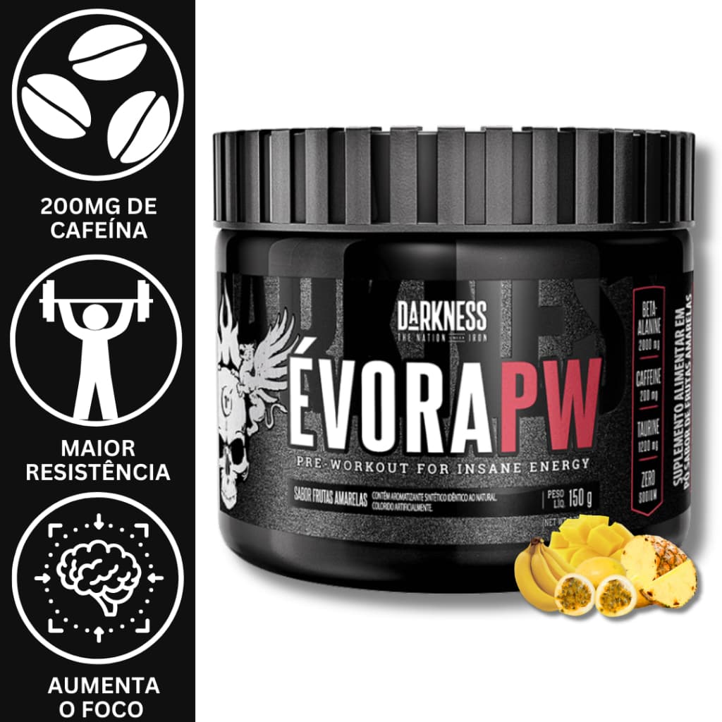 PRÉ TREINO EVORA PW ENERGIA E PERFORMANCE COM BETA-ALANINA (300G ou 150G) - DARKNESS
