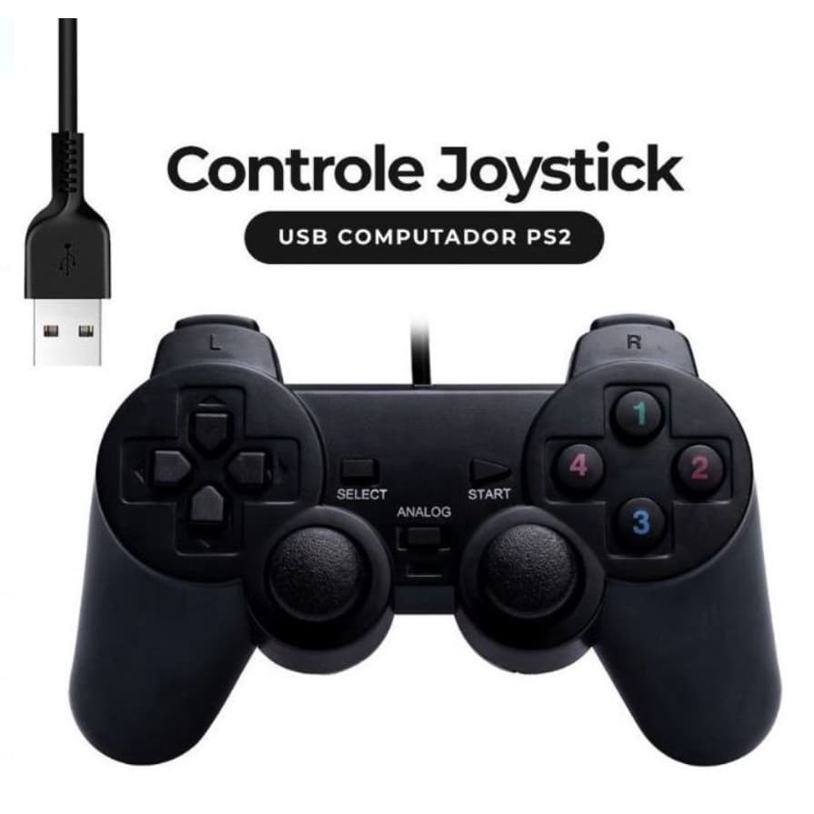 Controle Joystick USB Com Fio Para PC Gamer Computador Notebook Games Retro E Consoles Preto