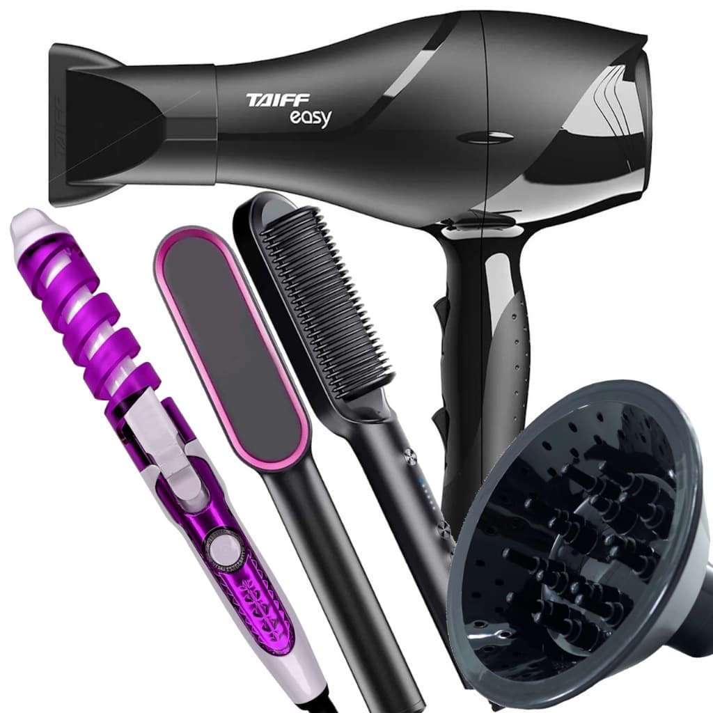 Secador de Cabelo Taiff Profissional 1700w Ions Ar Quente Frio Preto Com Difusor Cachos Modelador Nova Escova 2 em 1 Hq