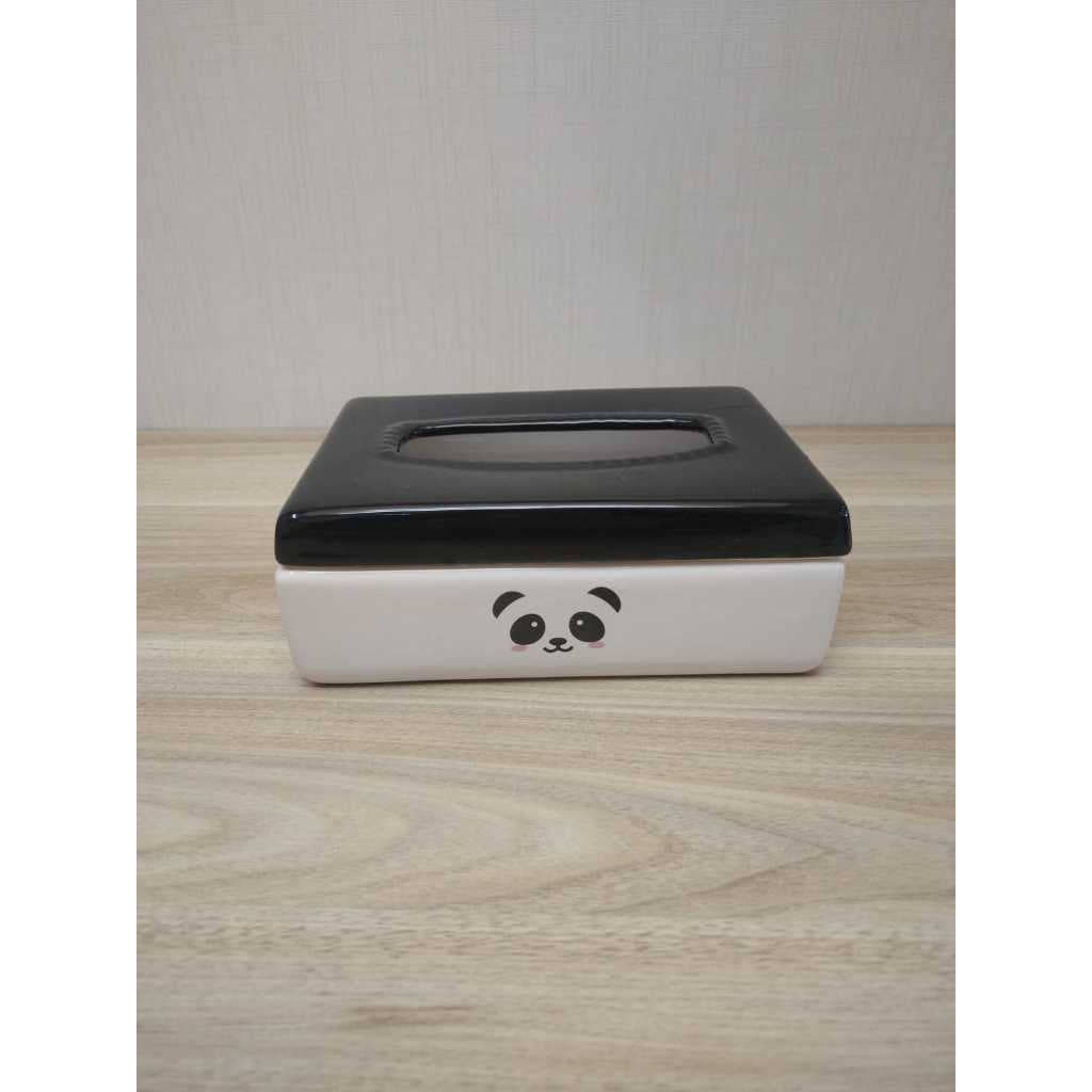 Caixa Porta Lenço Umedecido Cerâmica para Kit Higiene Bebe ou Banheiro Rostinho de Urso Panda