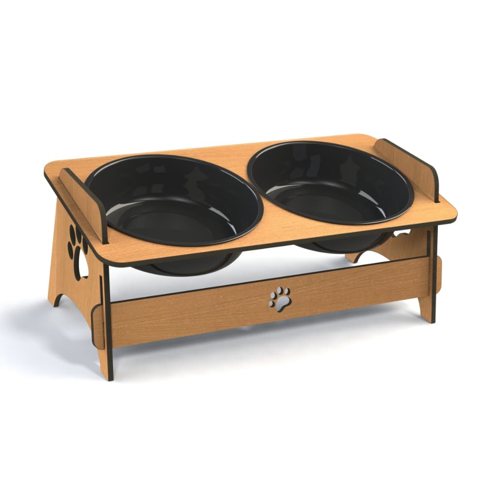 Comedouro e Bebedouro Elevado Para Cachorros e Gatos Com 2 Tigelas Ração e Água Em MDF Várias Cores