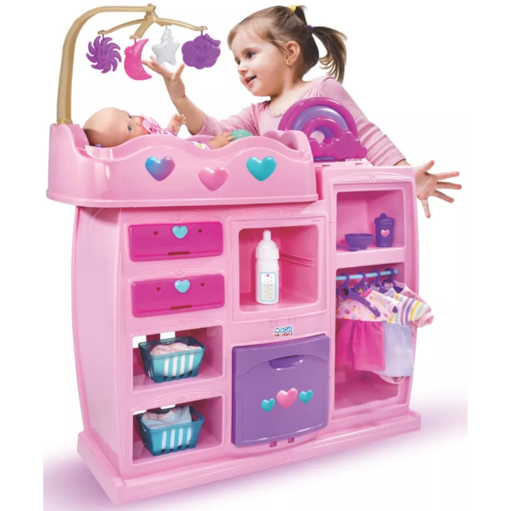 Quarto de Boneca Dos Sonhos 2 em 1 Berço com Roupeiro e Banheira com Ducha - Magic Toys 8104