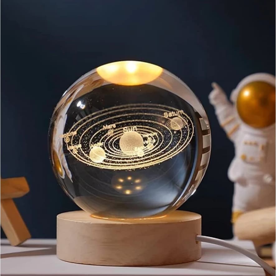 Luminária Decorativa Globo LED Com Interruptor On e Off Lua Via Láctea Sistema Solar Bola De Cristal