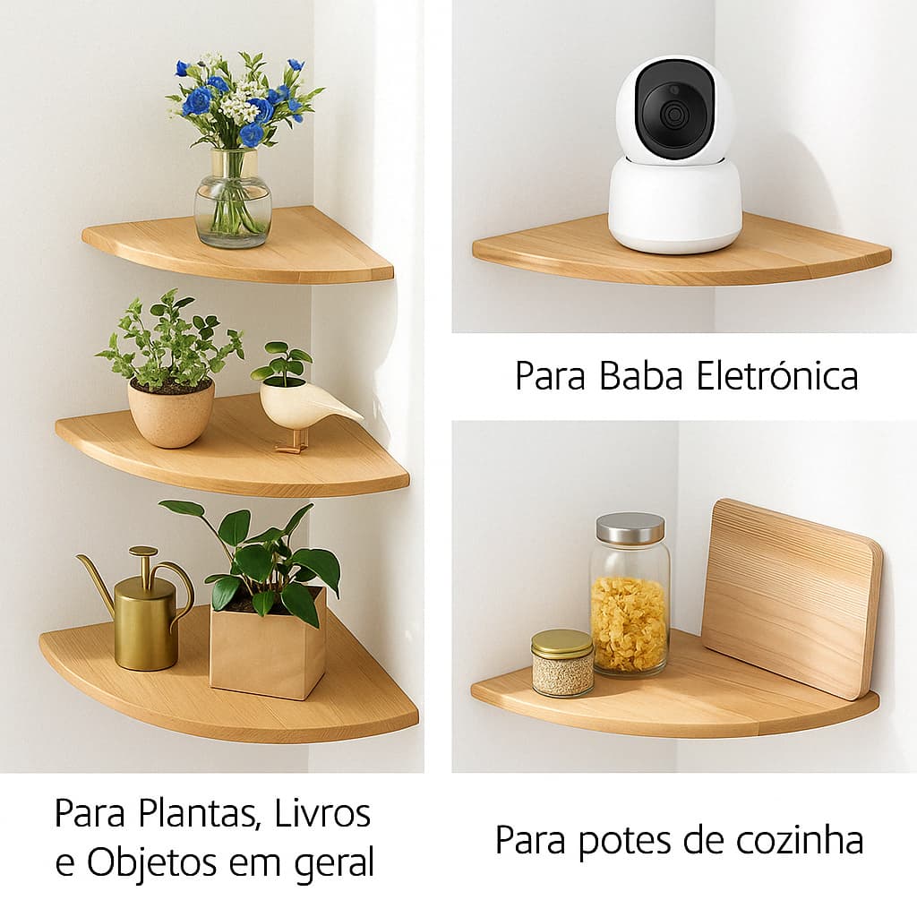 Prateleira de Canto Madeira Pinus Cantoneira Suporte invisível Estante Parede Decoração Sala Quarto