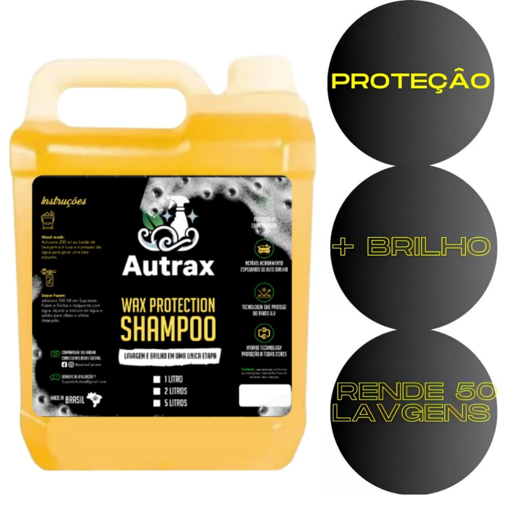 Shampoo com Cera de carnaúba pH Neutro para Lavagem de Carro e Moto Xampu Automotivo