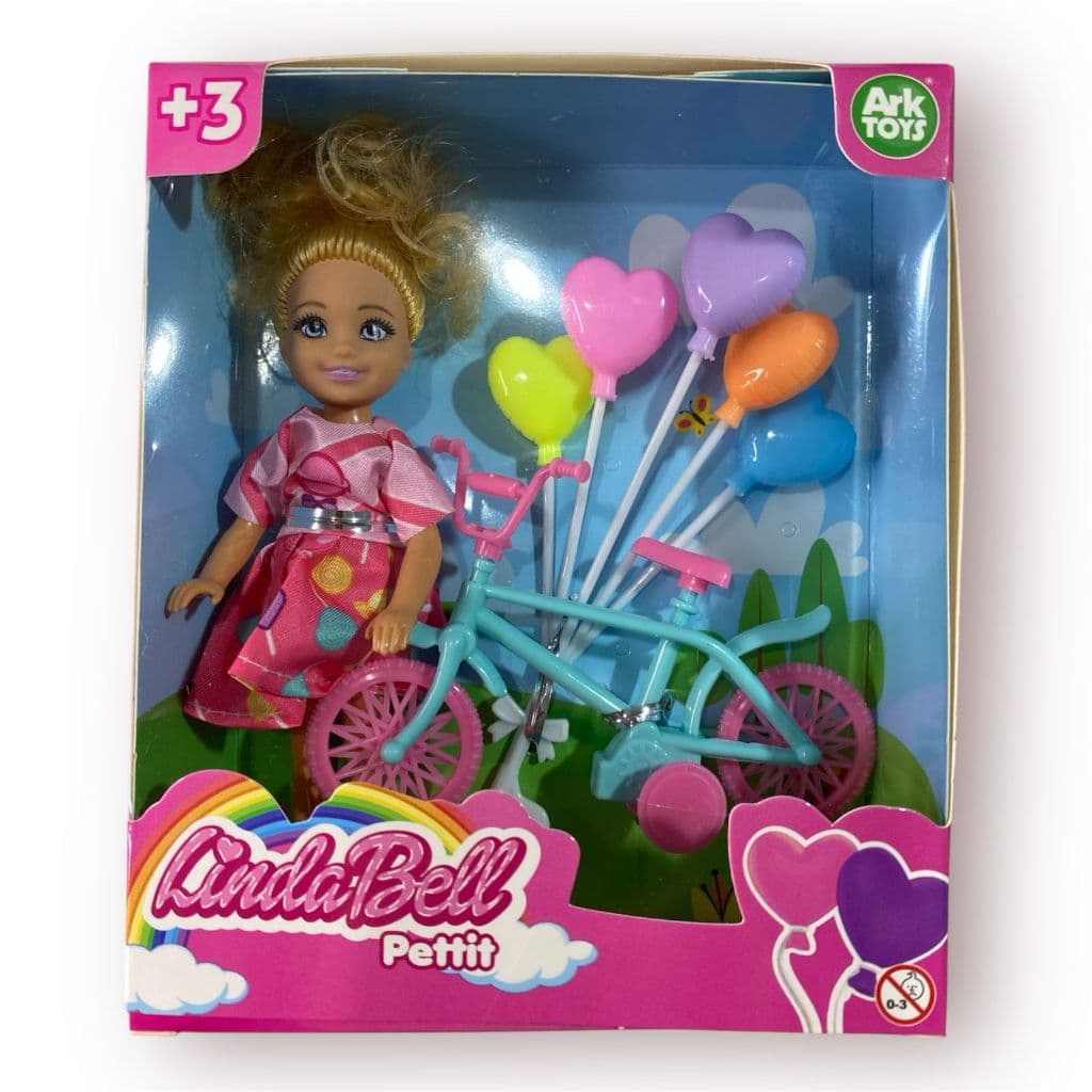 Boneca Com Bicicleta Ciclista Articulada Linda Bell Pettit Boneca de bicicleta e Balão