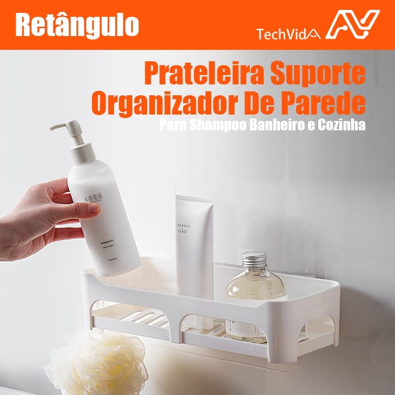 Prateleira Suporte Organizador De Parede Alta Resistência e Adesivo Para Banheiro/Cozinha Retângulo