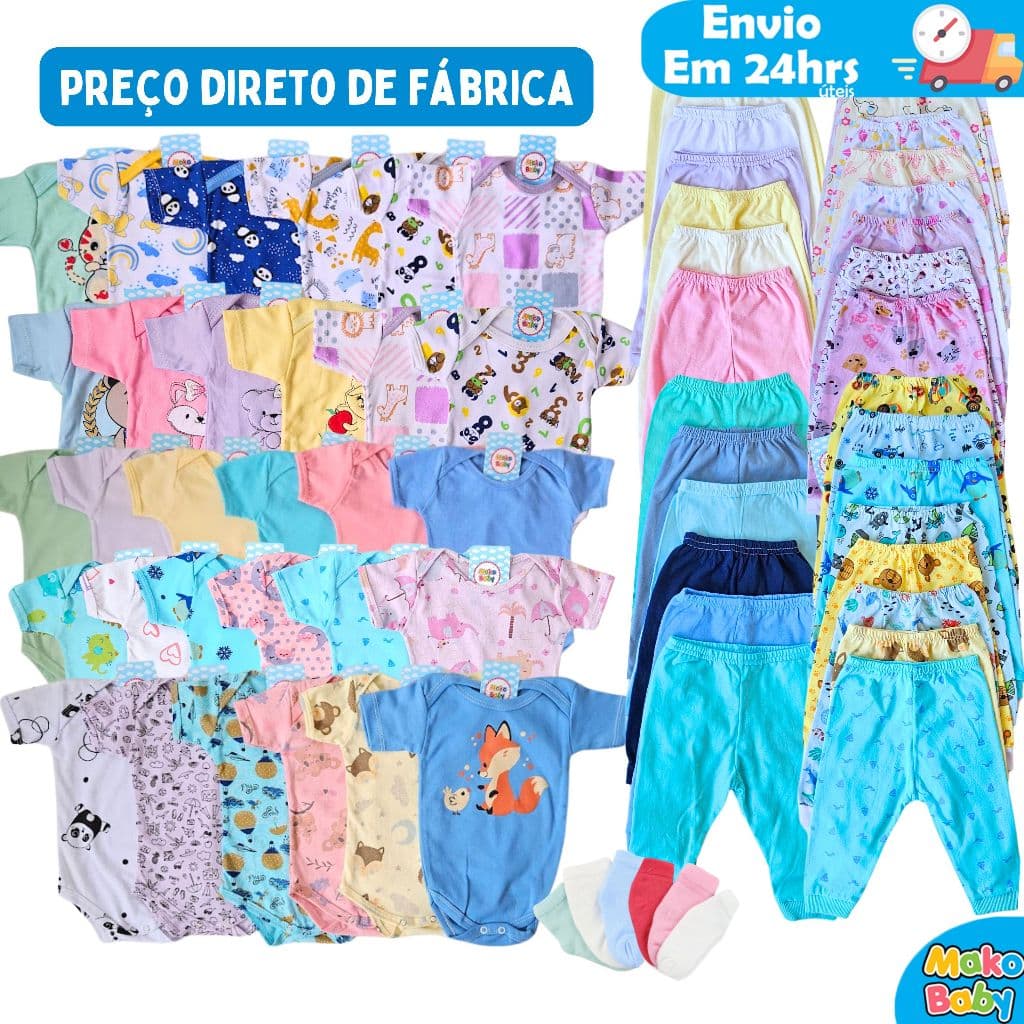 Enxoval de Bebê 15 peças Roupas Menino e Menina Maternidade Recém Nascido Algodão Body Calça Meia Completo