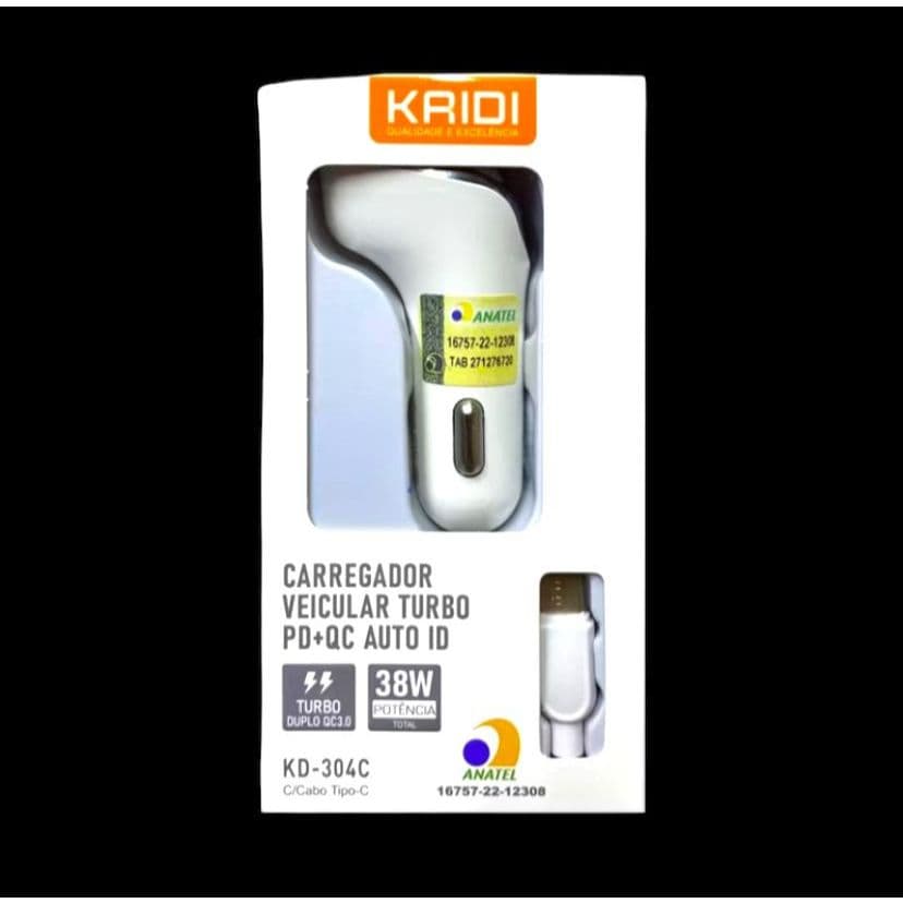 Carregador Turbo Veicular Fonte 3 Saídas com Cabo USB para Tipo C 1m Kaidi Modelo KD-304C
