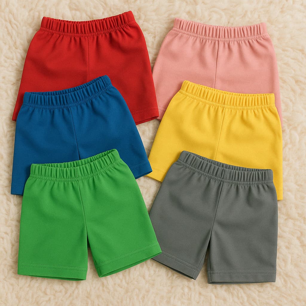 Kit com 6 Shorts Infantil p Bebê Tapa Fralda Menino Menina
