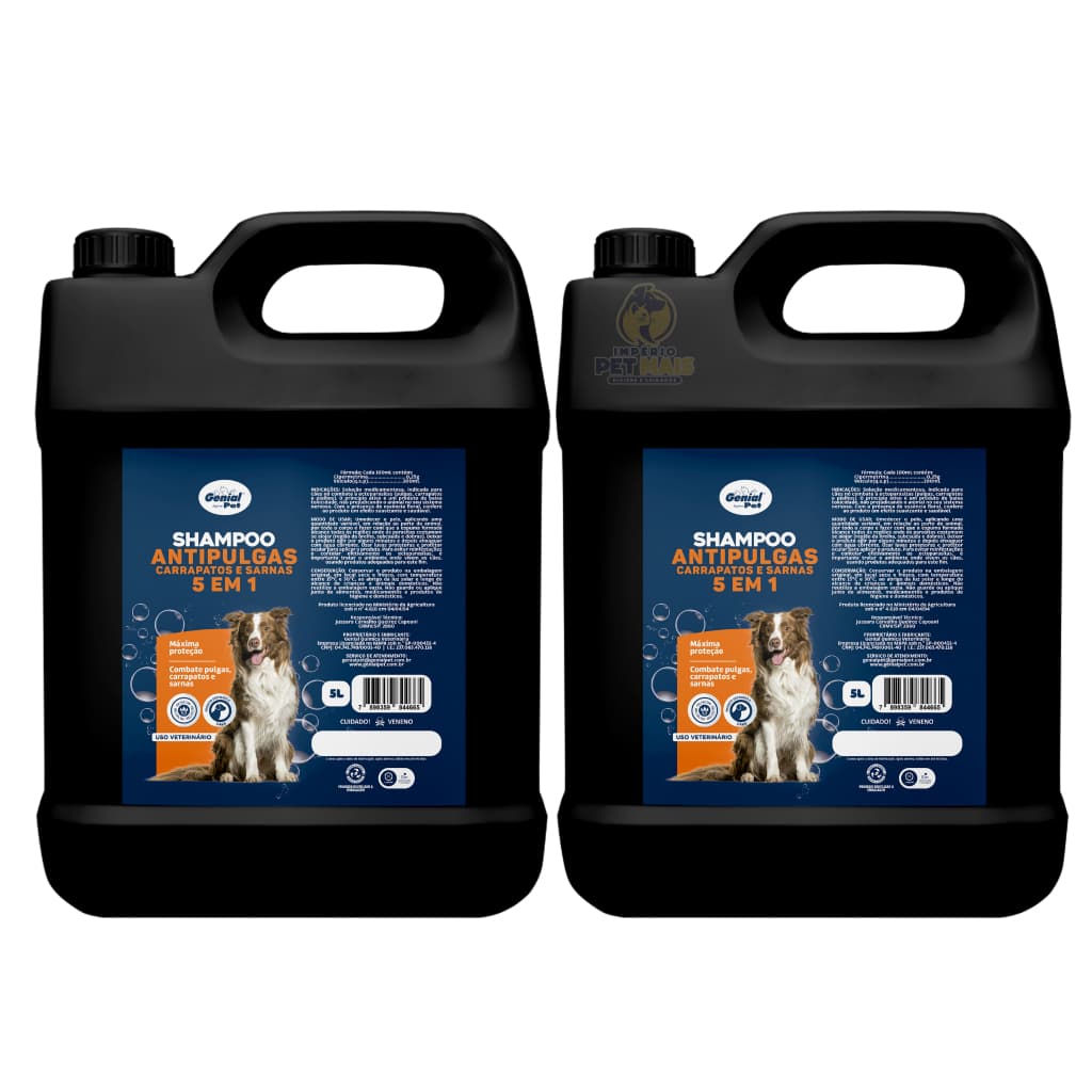 Shampoo Antipulgas 5 em 1 Carrapatos e Sarnas para Cães Genial Pet 5L Banho e Tosa