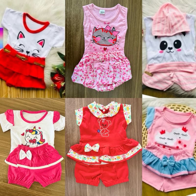 kit 4 peças roupa infantil feminina blogueirinha - kit com 2 conjuntos menina variados roupa bebê