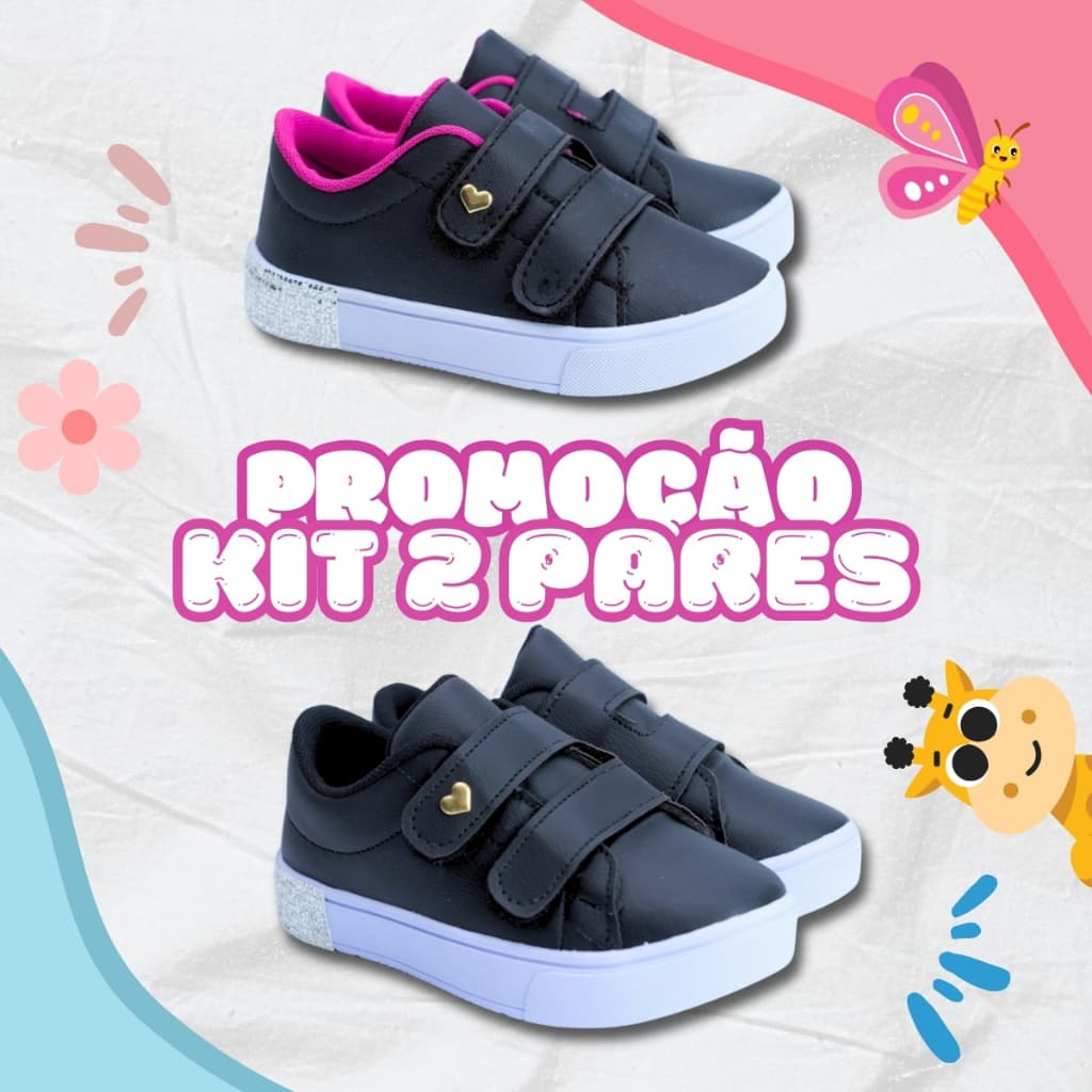 Kit 2 Tênis Escolar Confortável Menina 25-36 Velcro - Moderno, Envio Rápido