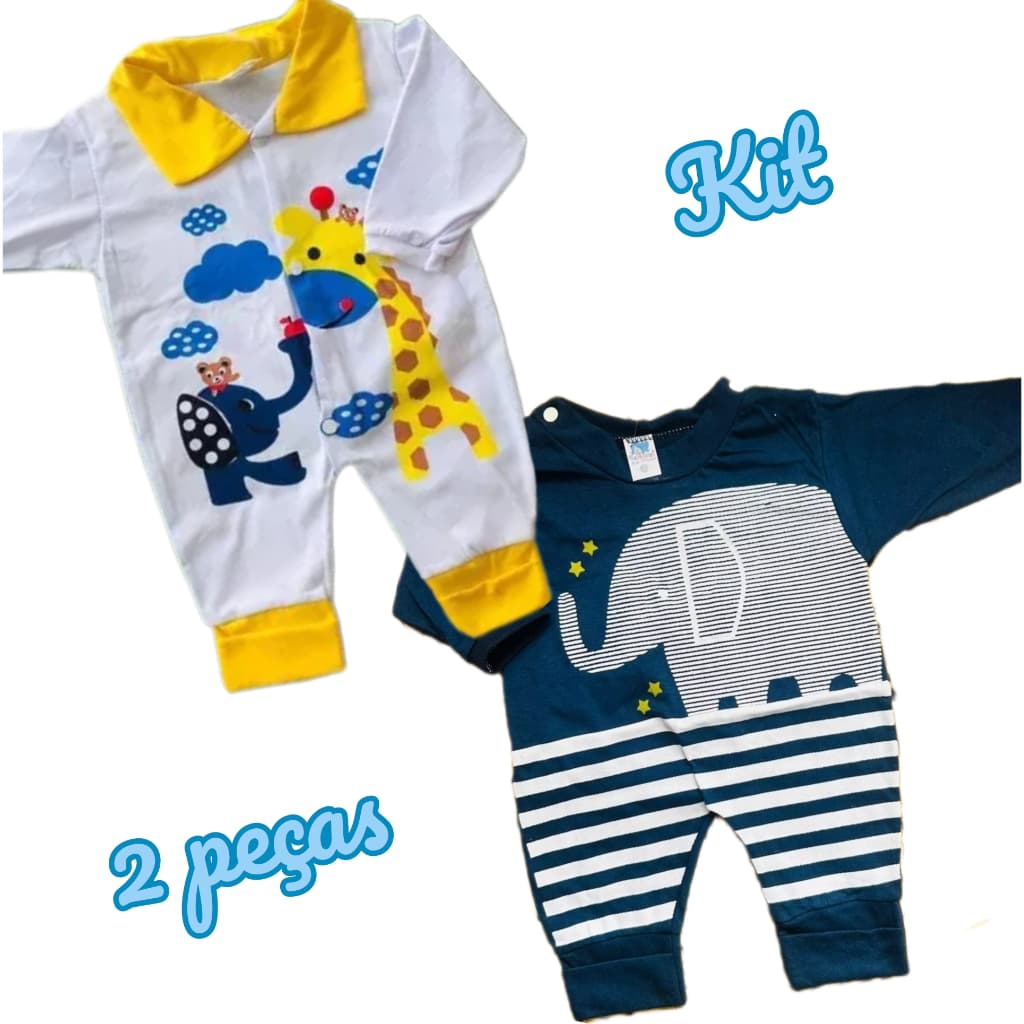 Kit macacão bebê menino 2 peças enxoval