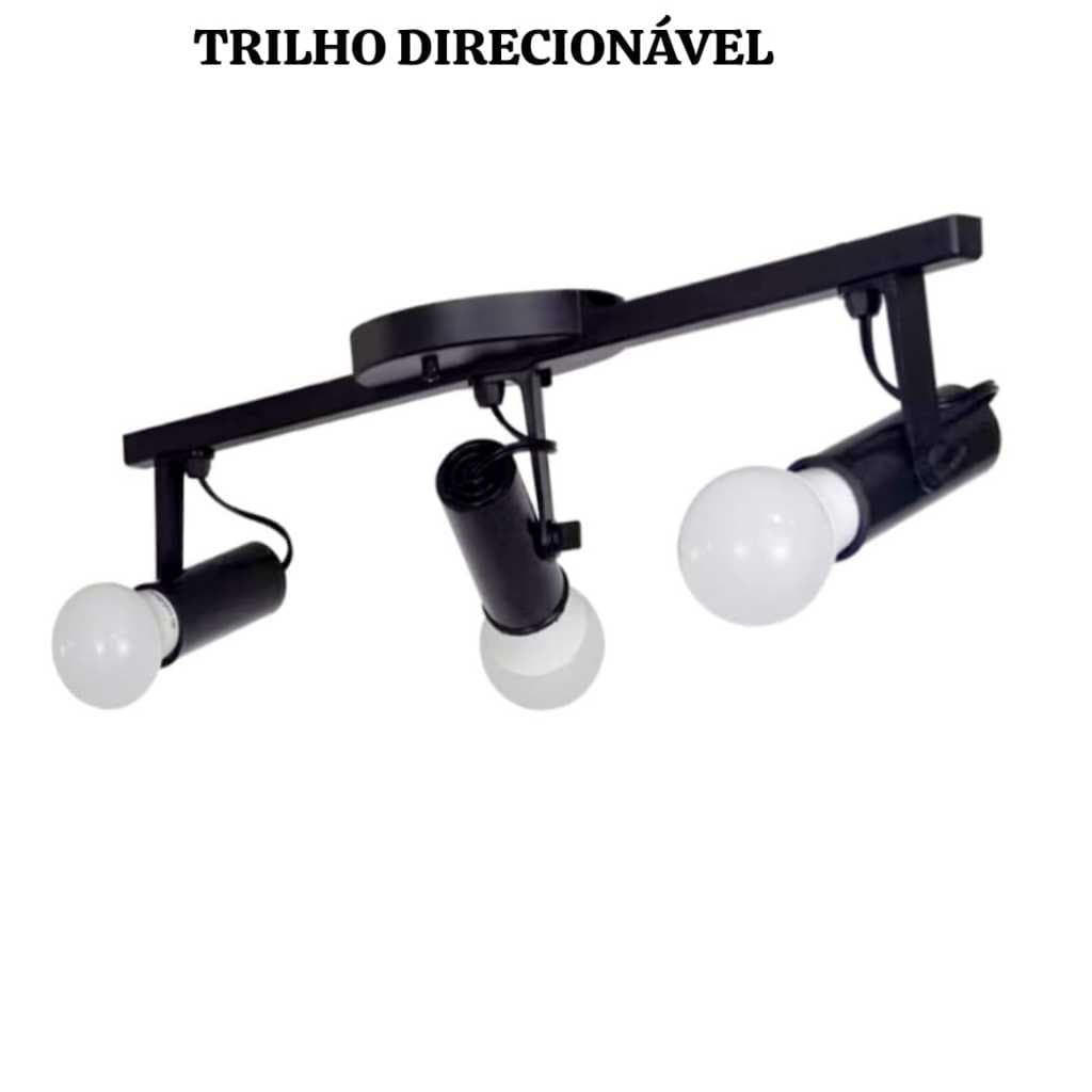 Luminária de Teto Spot Trilho TUBO 3 Lâmpadas Soft Direcionável E-27 Bivolt