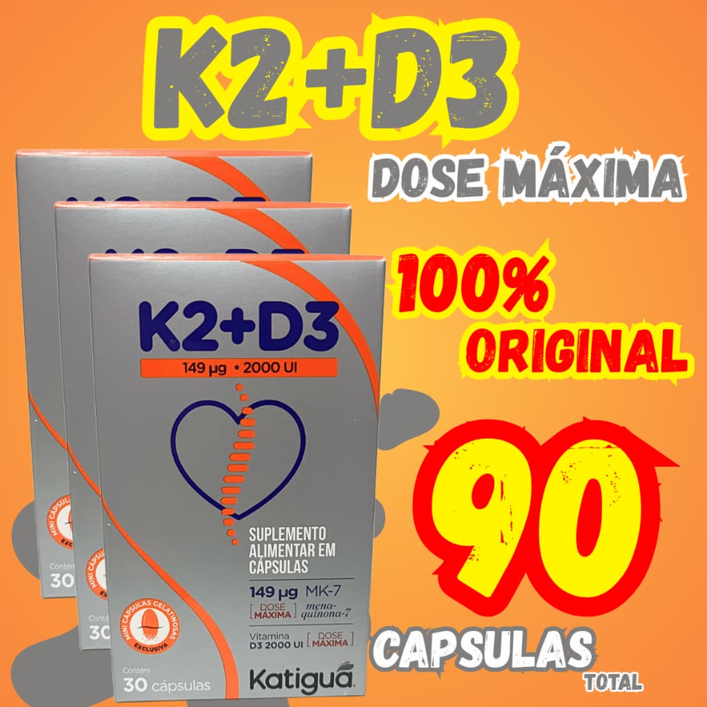 kit com 3 Vitamina k2+D3 90 cápsulas - dose máxima de vitaminas katinguá
